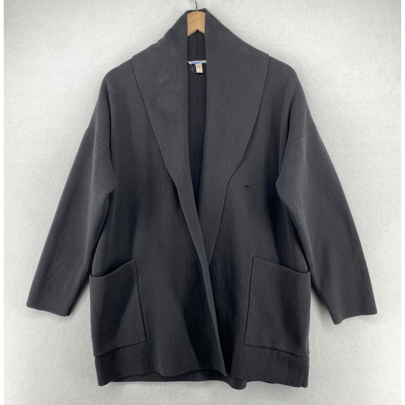 EILEEN FISHER Sweater S Cozy Organic Cotton Cardigan Shawl Open Front Gray - Picture 2 of 12